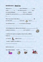 English worksheet: Introductions - About You