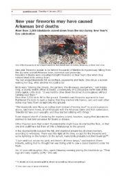 English Worksheet: Reading: Arkansas bird deaths (vocabulary exercise)