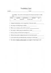 English Worksheet: Vocabulary Quiz