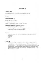 English Worksheet: lesson plan-12 Developing vocabulary knowledge