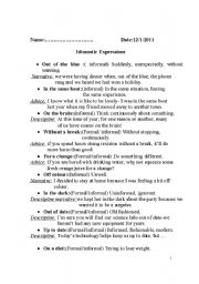 English Worksheet: idiomatic expressions