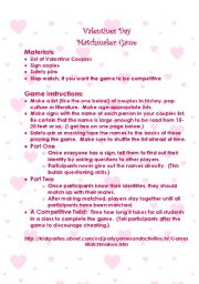 English Worksheet: Valentines Day Matchmaker Game