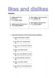 English Worksheet: likes and dislikes -questions