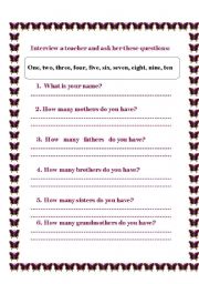 English worksheet: interview about family members