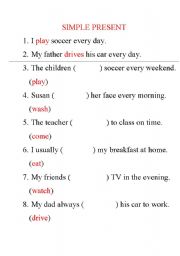 English worksheet: simple ptesent