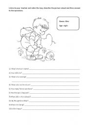 English Worksheet: listening, speaking, writing activities