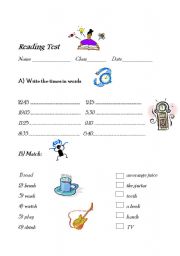 English Worksheet: Reading test