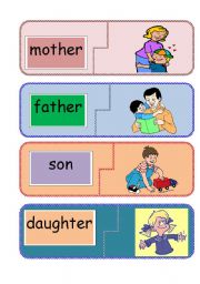 English Worksheet: family word to picture jigsaw 1