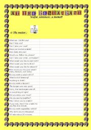 English Worksheet: AT THA RESTAURANT (Useful sentences: a memo)