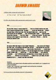 English worksheet: Irregular Verbs- a gapped text about Darwin Awards in Past Simple