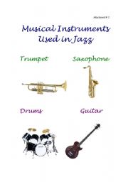 English Worksheet: Musical Instruments Used in Jazz