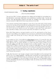English Worksheet: Test on giving up a good job