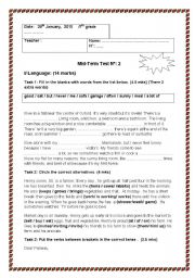 English Worksheet: midterm test 2 7th