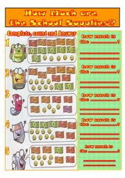 English Worksheet: HOW MUCH ARE THE SCHOOL SUPPLIES?
