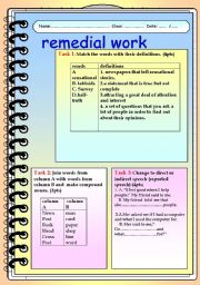 remedial work ( 3 activities dealing newspaers lexis , compound nouns and reported speech)