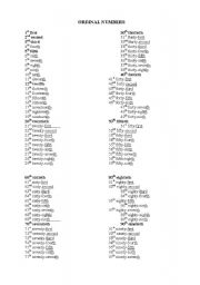 English worksheet: ordinal numbers