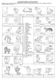 English Worksheet: ADJECTIVES ACTIVITIES  WITH ANIMALS+ KEY  INCLUDED
