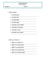 English worksheet: What do you like?