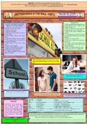 English Worksheet: ANOTHER BRICK IN THE WALL II - PINK FLOYD - PART 01 - FULLY EDITABLE AND FULLY CORRECTABLE