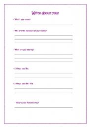 English worksheet: Write about you!