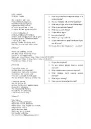 English worksheet: Ordinary People- John Legend Lyrics and questions