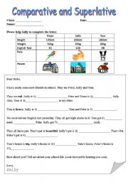 English Worksheet: comparative and superlative exercise