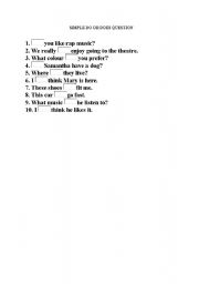 English Worksheet: SIMPLE DO OR DOES QUESTION