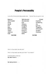 English worksheet: Personality