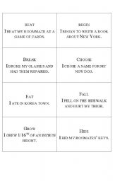 English worksheet: flashcards to review irregular verbs plus sample sentences to play charades