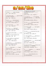 English Worksheet: a/an/the test (20 questions with answer key) 1of 2