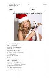 English Worksheet: All I Want For Christmas is You, Mariah Carey, Song worksheet with blanks