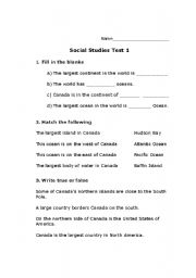 English worksheet: Social Studies Canada Basic Geoghrapy Facts