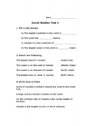 English Worksheet: Social Studies Canada Basic Geoghrapy Facts