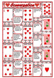 English Worksheet: Playing cards + conversation (game)  4 pages with questions + directions ((5 pages)) ***editable 