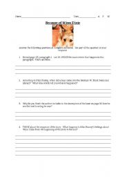 English worksheet: Winn Dixie Comprehension Questions