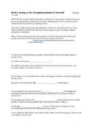 English worksheet: apology to Aboriginal population of Australia