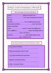 English Worksheet: past continuous tense