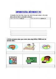 English worksheet: infinitive without to 