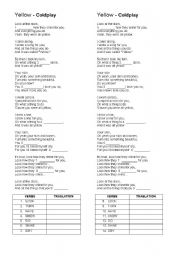 English Worksheet: Yellow  by Cold Play
