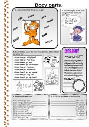 English Worksheet: Body parts. Have got/has got.