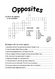 English Worksheet: crossword and gap fill with opposites