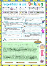 English Worksheet: Prepositions in use (3) Baking (Editable with key)