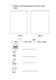 English worksheet: Favorite food and fruit 