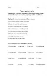 English worksheet: Onomatopoeia Worksheet