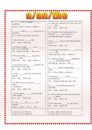 English Worksheet: a/an/the test (20 questions with answer key) 2of 2