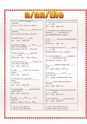 English Worksheet: a/an/the test (20 questions with answer key) 2of 2