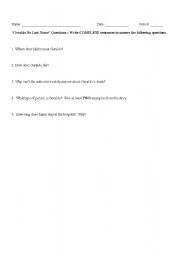 English worksheet: Geraldo No Last Name - short answer questions