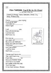 English worksheet: youll be in my heart 