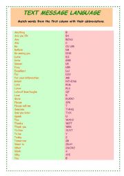 English Worksheet: SMS language activity