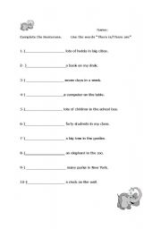 English Worksheet: There is/ there are